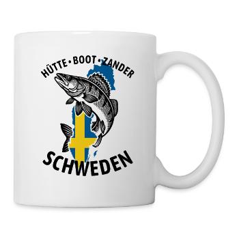 Hütte, Boot, Zander - Schweden | Angler Geschenk - Tasse - Weiß - Rechts