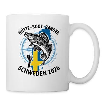 Hütte, Boot, Zander - Schweden 2026 | Angler - Tasse - Weiß - Rechts