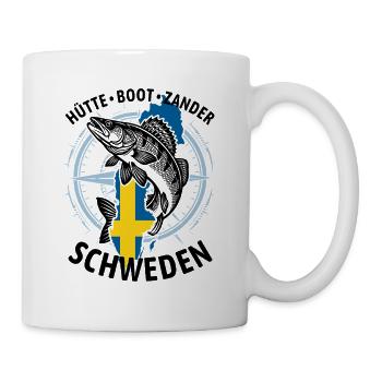 Hütte, Boot, Zander - Schweden | Angler Geschenk - Tasse - Weiß - Rechts