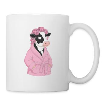 Cow in pink bathrobe with curls - Mug - white - Right