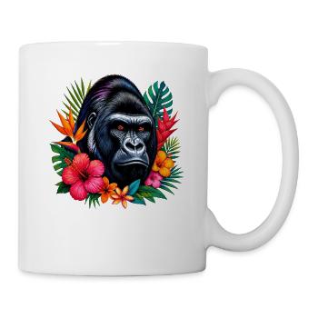 Gorilla mit Blumenpracht - Tasse - Weiß - Rechts