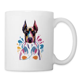 Doberman avec casque - Mug blanc - blanc - Droite