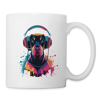 Doberman avec casque - Mug blanc - blanc - Droite