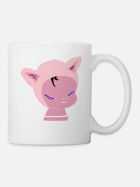 Pink Cat Kopf: Neon-Lila Blick - Tasse - Weiß