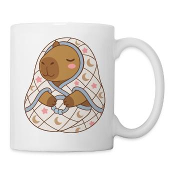 Cute Sleeping Baby Capybara in Moonlit Quilt - Mug - white - Right