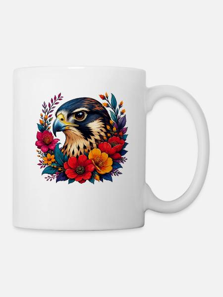 Bunter Adler im Blütenkranz - Tasse - Weiß
