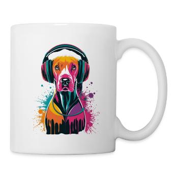 Viszla mit Kopfhörer - Tasse - Weiß - Rechts