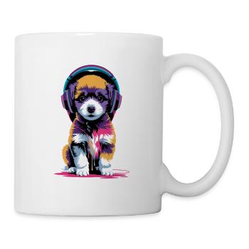 Chiot caniche avec un casque - Mug blanc - blanc - Droite