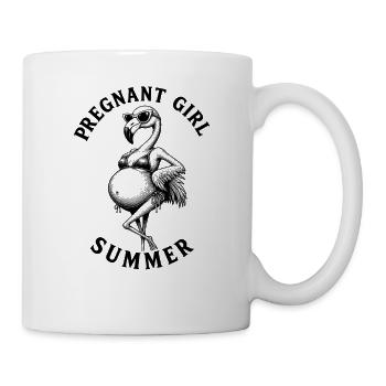 Fille enceinte, été, plage, flamant rose - Mug blanc - blanc - Droite