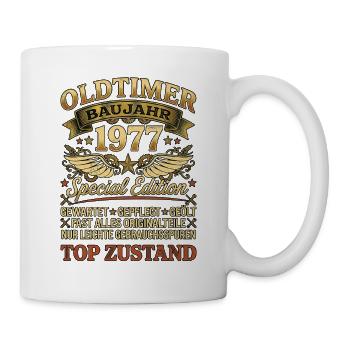 Oldtimer Baujahr 1977 Geburtstag Retro Biker - Tasse - Weiß - Rechts
