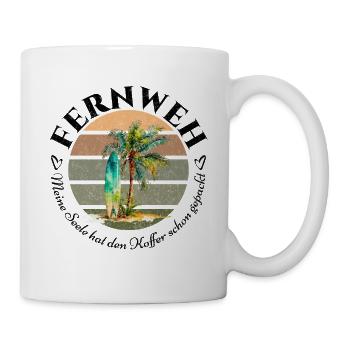 WANDERLUST T-Shirt Palm Surfboard - Suitcase Packed - Mug - white - Right