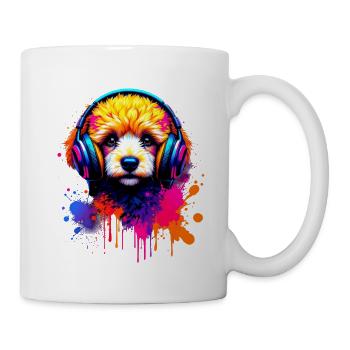 Chiot caniche avec un casque - Mug blanc - blanc - Droite