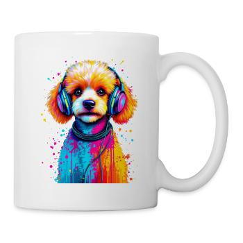 Chiot caniche avec un casque - Mug blanc - blanc - Droite