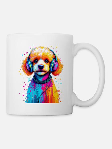 Pudel Welpe mit Kopfhörer - Tasse - Weiß
