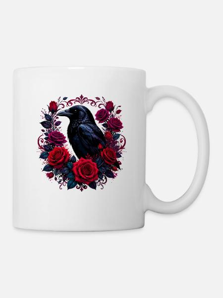 Rabe im Rosenkranz - Tasse - Weiß