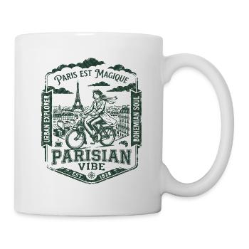 Illustration Of Paris France With Bicycle Rider - Tasse - Weiß - Rechts