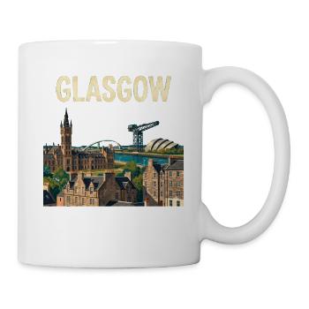 Glasgow Cityscape Vintage-Illustration - Tasse - Weiß - Rechts