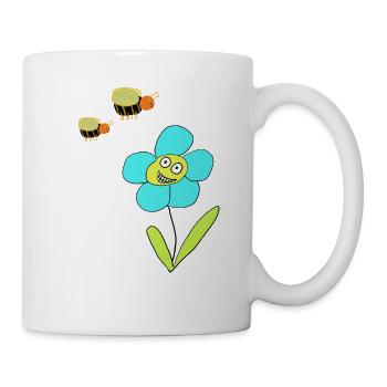 Fröhliche Blaue Blume Insekt Bienen - Tasse - Weiß - Rechts