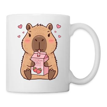Kawaii Capybara Drinking Japanese Strawberry Milk - Mug - white - Right