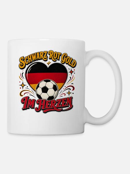 Schwarz-Rot-Gold Herz Fußball - Tasse - Weiß