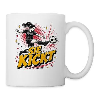 Sie Kickt Comic Fußballheldin - Tasse - Weiß - Rechts