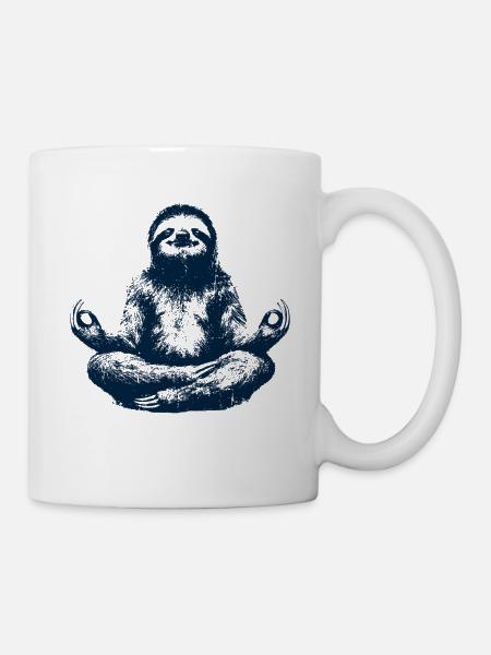 Yoga Faultier Meditieren Namaste - Tasse - Weiß