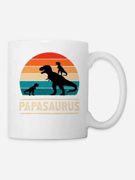 Papasaurus Dino Retro Sunset - Tasse - Weiß