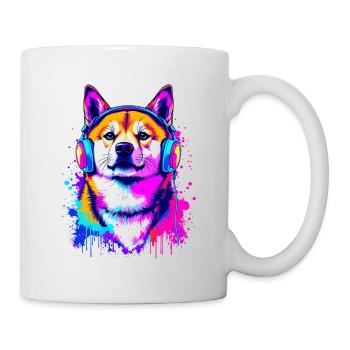 Shiba Inu with headphones - Mug - white - Right