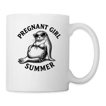 Schwangeres Mädchen, Sommer, Strand, Robbe, lustig - Tasse - Weiß - Rechts