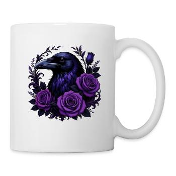 Nachtkrähe und Purpurrosen - Tasse - Weiß - Rechts