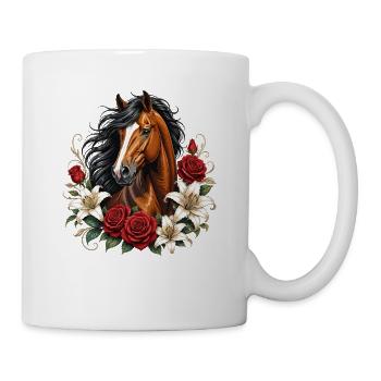 Horse and Roses Floral Wreath - Mug - white - Right