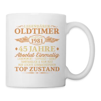 Legendärer Oldtimer 1981 – 45. Geburtstag - Tasse - Weiß - Rechts