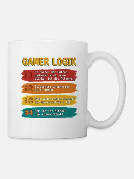 Gamer Logik Spruchband - Tasse - Weiß