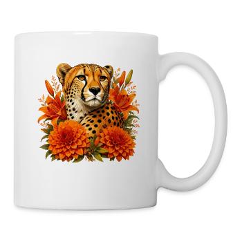 Cheetah im Herbstblütenrahmen - Tasse - Weiß - Rechts