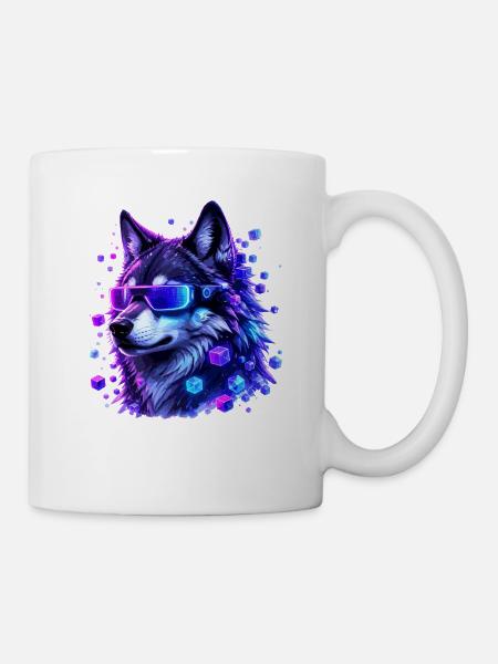 Neonwolf mit VRBrille - Tasse - Weiß