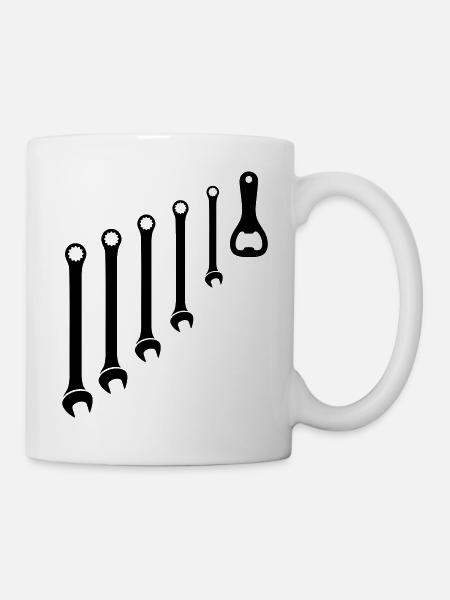 Werkzeug Set & Flaschenöffner Mechaniker - Tasse - Weiß