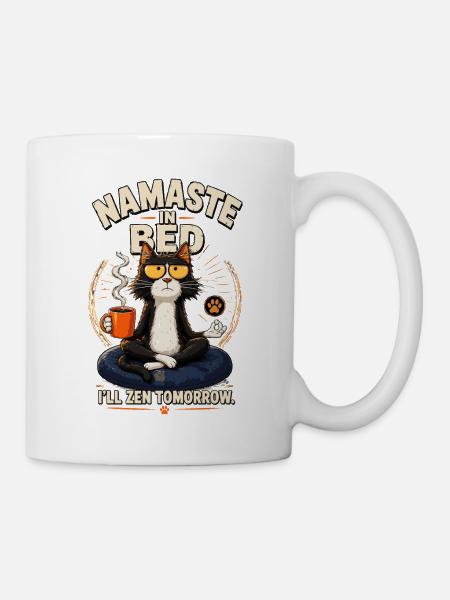 Namaste im Bett Zen-Katze - Tasse - Weiß