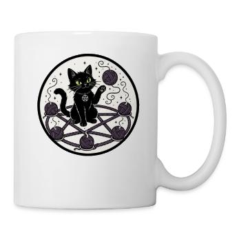 Fantôme de chat noir avec nœud de laine - Mug blanc - blanc - Droite