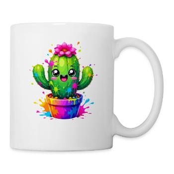 Kaktus Fröhlich Farbsplash Blumen - Tasse - Weiß - Rechts