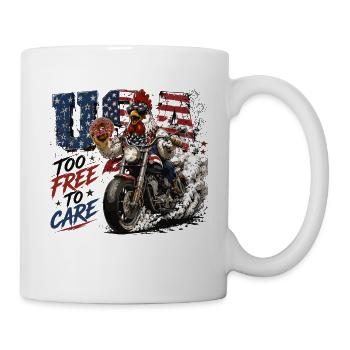  USA Too Free To Care Biker Hahn Motorrad Freedom - Tasse - Weiß - Rechts
