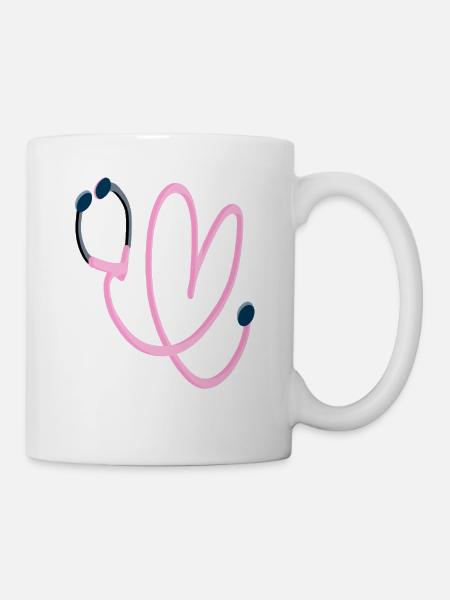 Rosa Herz Stethoskop - Tasse - Weiß