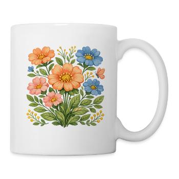 Bouquet coloré de fleurs sauvages avec des fleurs papillon - Mug blanc - blanc - Droite