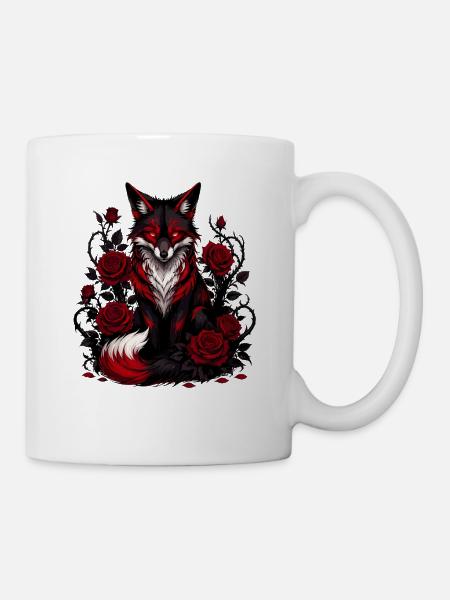 Gothischer Fuchs mit Rosen - Tasse - Weiß