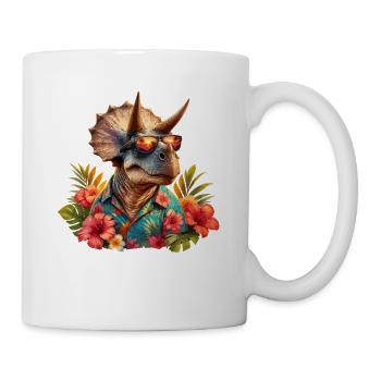 Hawaiianischer Triceratops Dino mit Sonnenbrille - Tasse - Weiß - Rechts