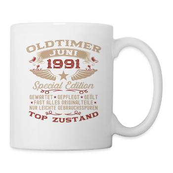 35. Geburtstag Geschenk Mann Oldtimer Juni 1991 - Tasse - Weiß - Rechts