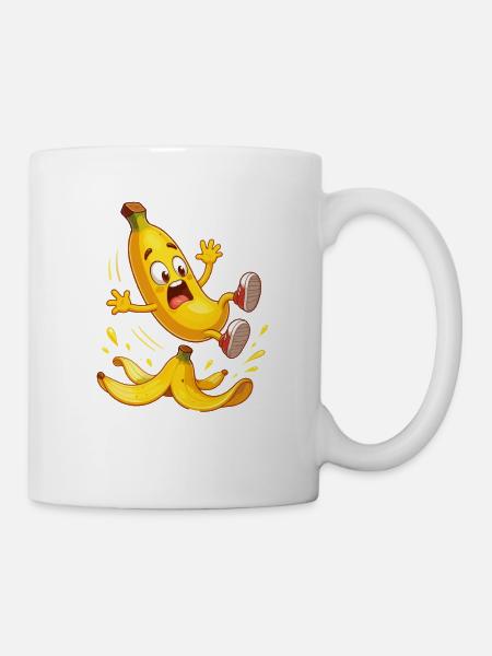 Sprungende Banane Cartoon - Tasse - Weiß