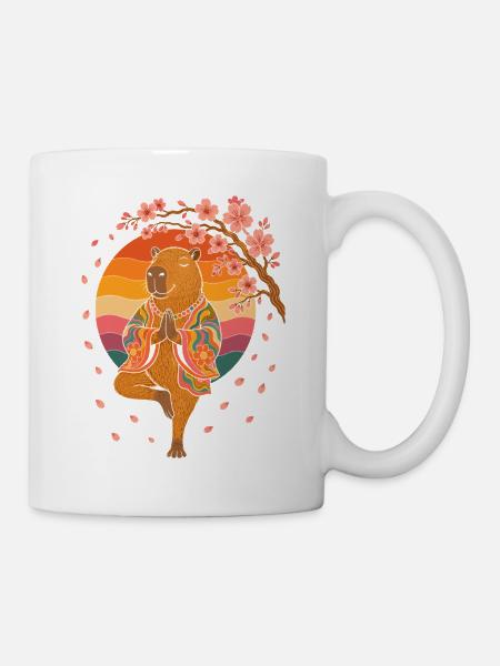 Meditierender Bär im Kirschblüten-Kimono - Tasse - Weiß