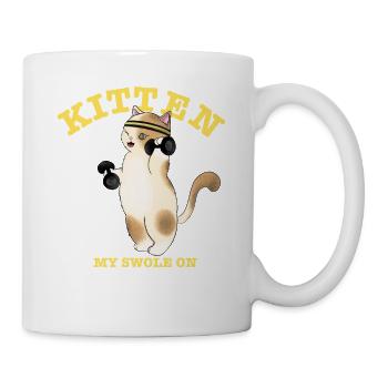 Kitten My Swole On Lustiges Fitnesskatze Heben-Geschenk - Tasse - Weiß - Rechts