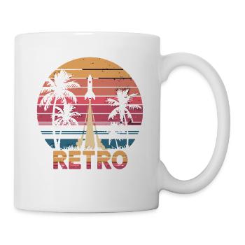 Retro Space Rocket Sonnenuntergang mit Palmen - Tasse - Weiß - Rechts