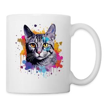 Bunte ägyptische Mau-Katzengesicht-Splash-Art - Tasse - Weiß - Rechts